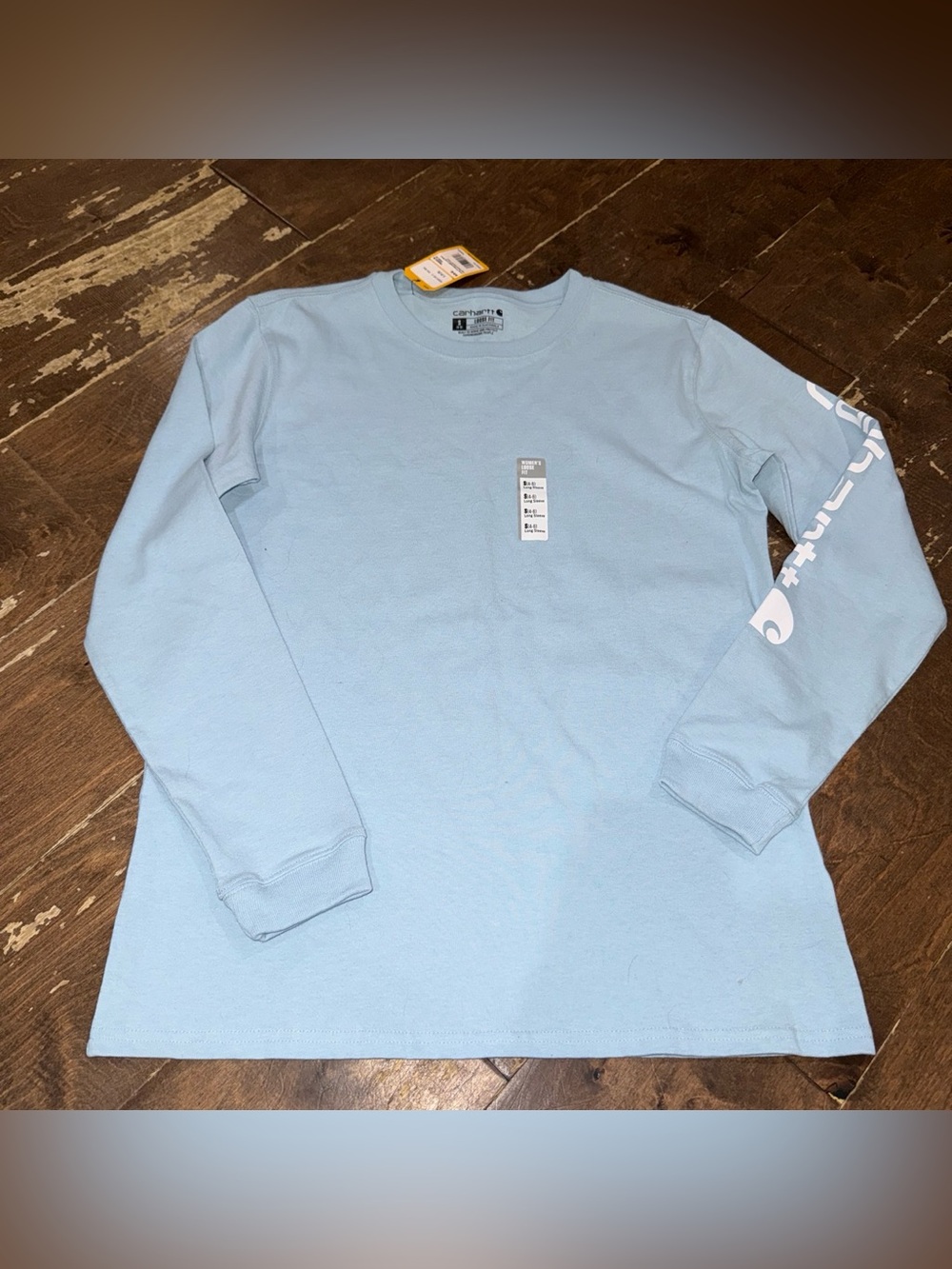 Carhartt Long-Sleeve Crew Shirt in Pale Blue with Sleeve Logo